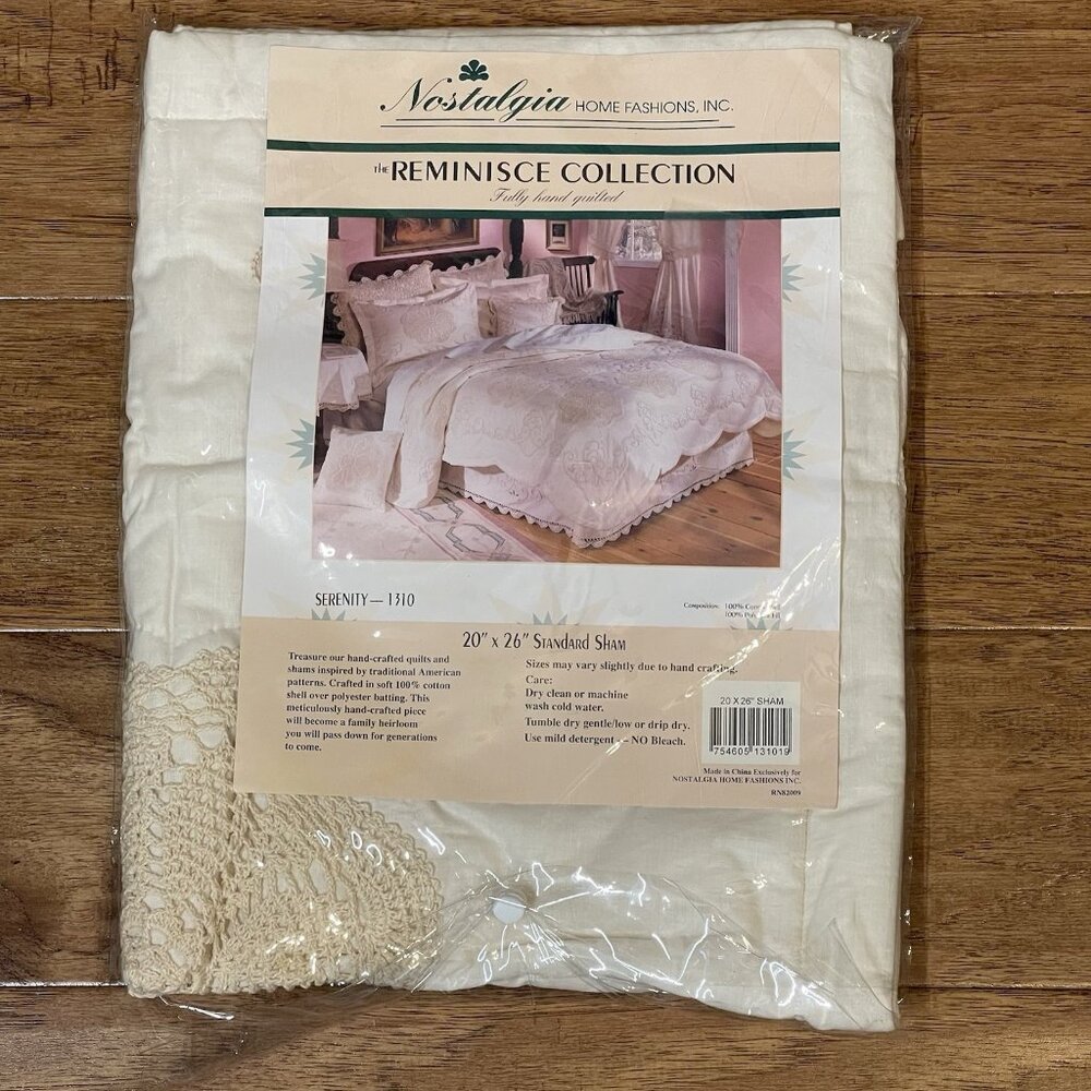 NEW Nostalgia Home Serenity Hand Quilted Standard Pillow Sham NOS NIP 20x26”